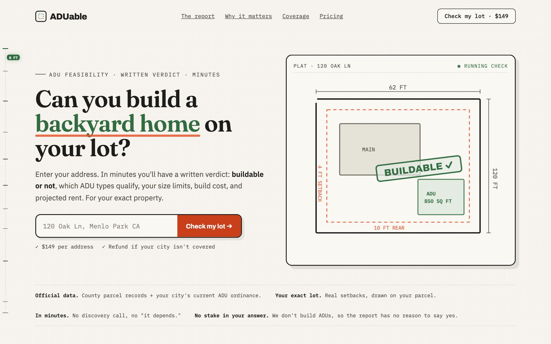 Screenshot of the ADUable website
