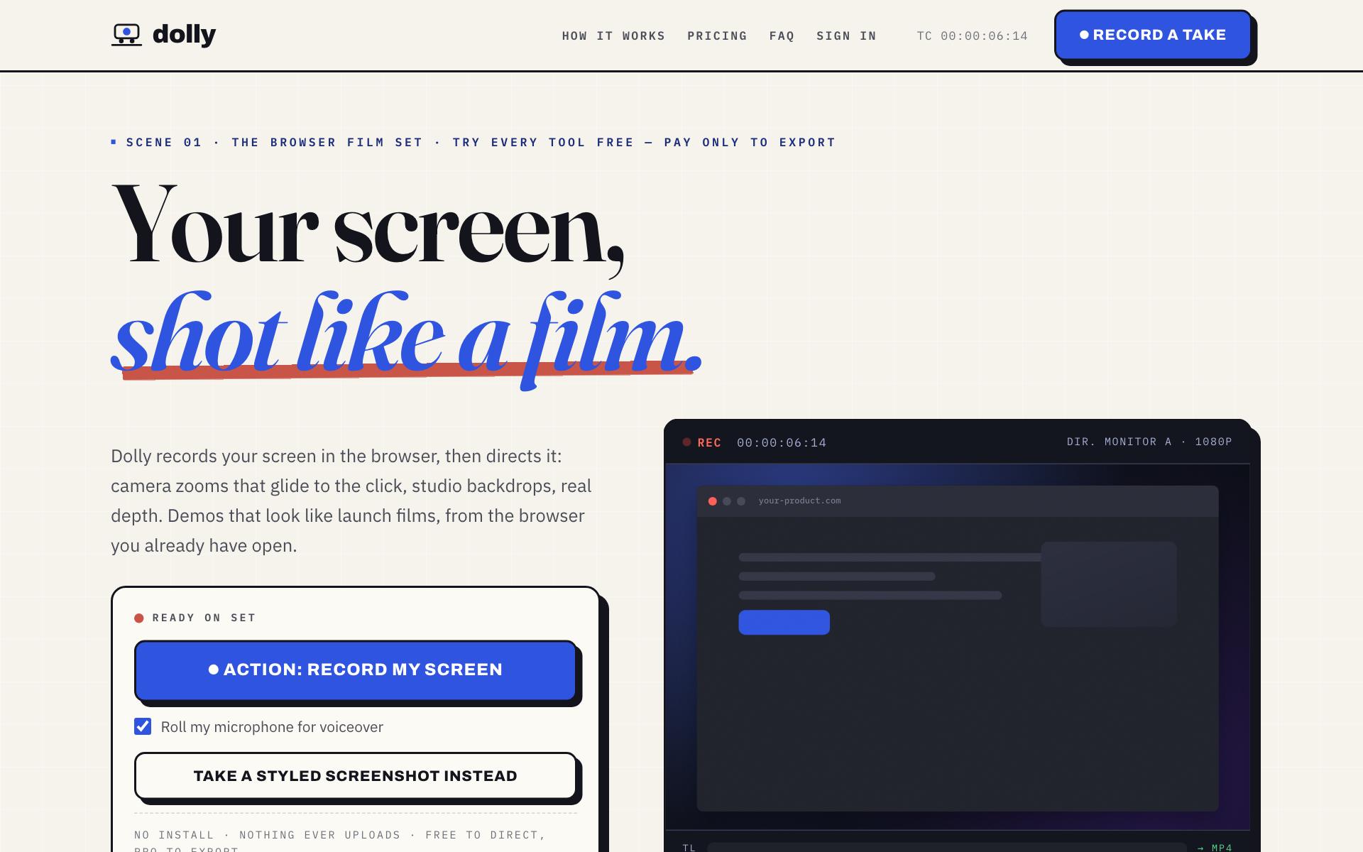 Screenshot of the Dolly website