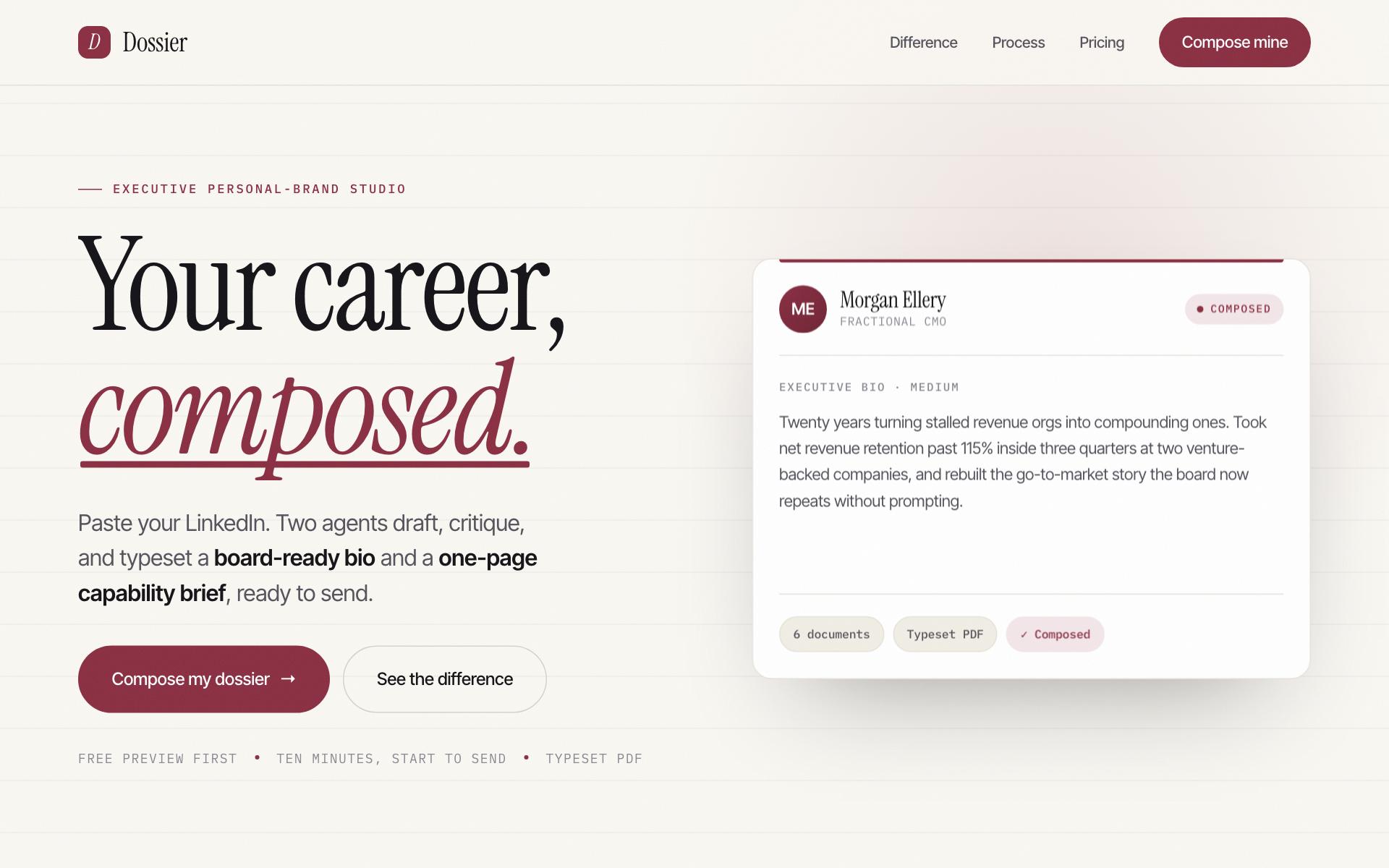 Screenshot of the Dossier website