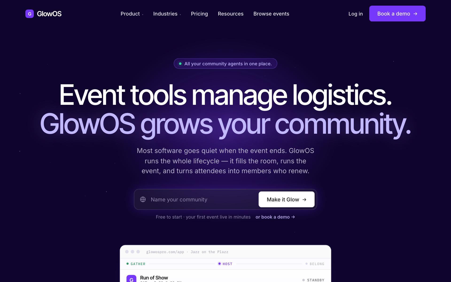 Screenshot of the GlowOS website