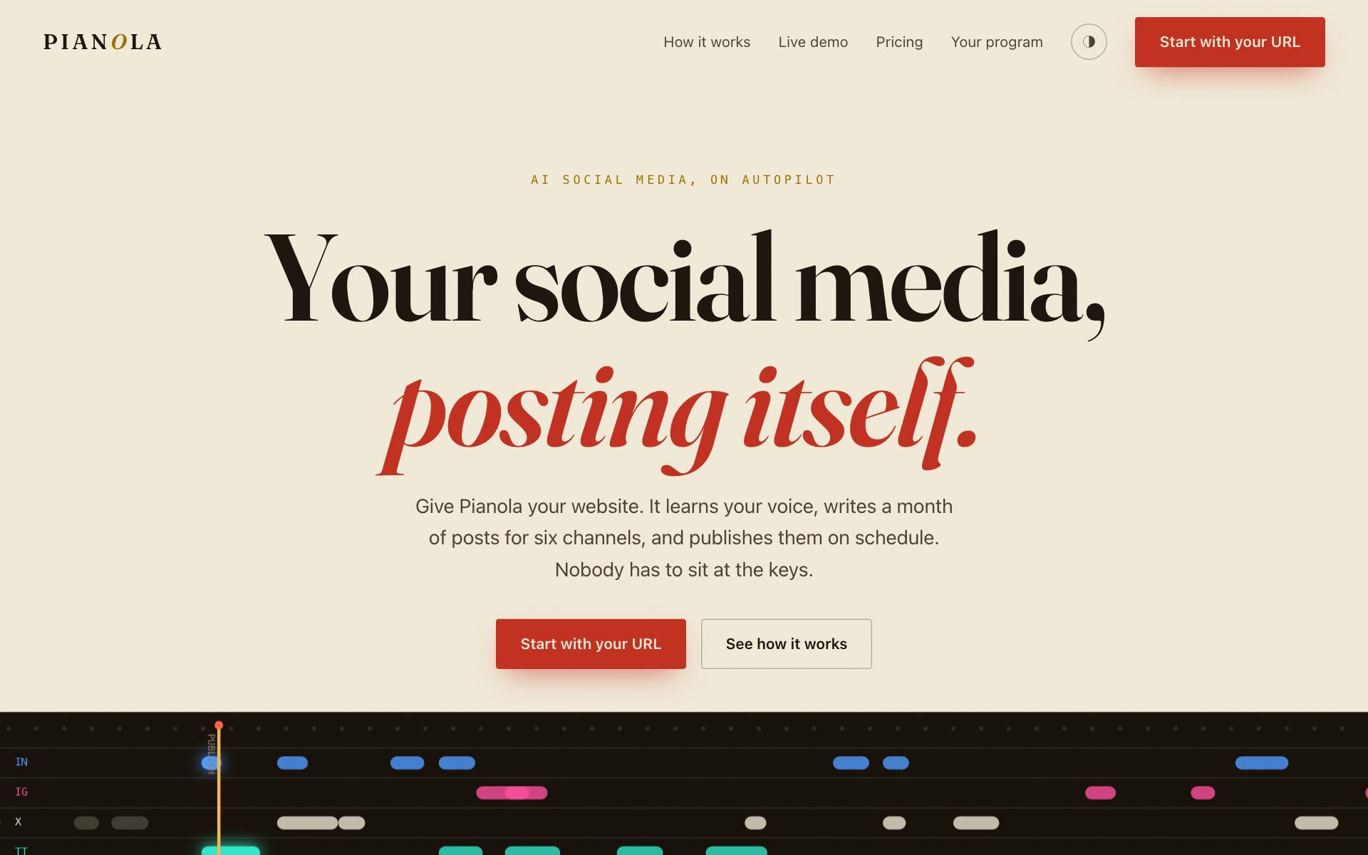 Screenshot of the Pianola website