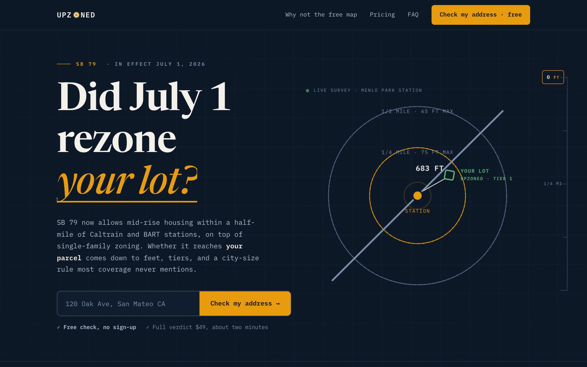 Screenshot of the Upzoned website